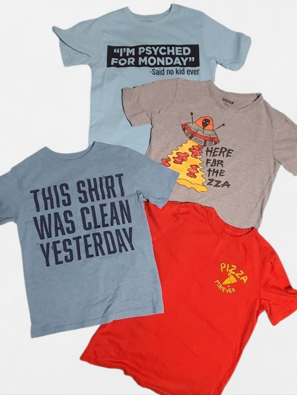 🍕 Funny & Sarcastic Boys Graphic Tee 4-Piece Bundle! 🍕 Medium 8-10